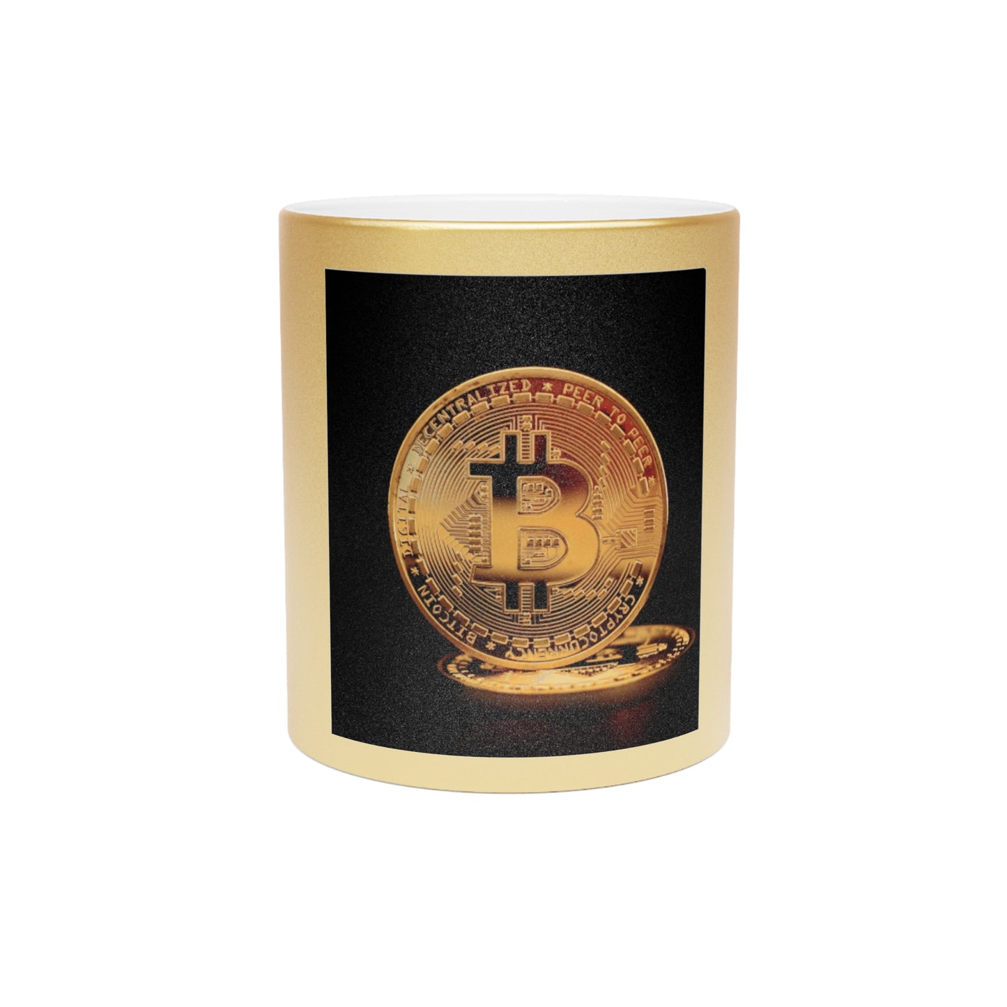 Bitcoin Gold Metallic Mug — Shiny Silver/Gold Crypto Coffee Cup