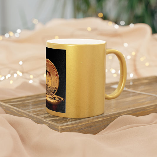 Bitcoin Gold Metallic Mug — Shiny Silver/Gold Crypto Coffee Cup
