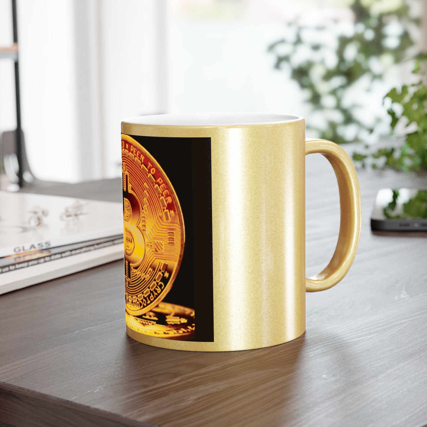 Bitcoin Gold Metallic Mug – Gold Coin Crypto Coffee Cup