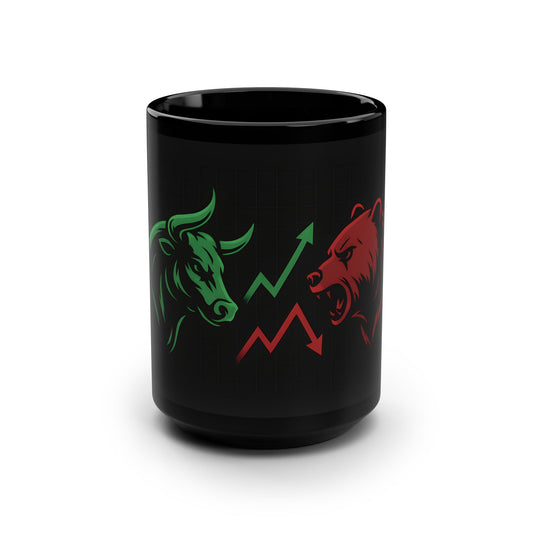 Stock Market Bull and Bear 15oz Black Coffee Mug