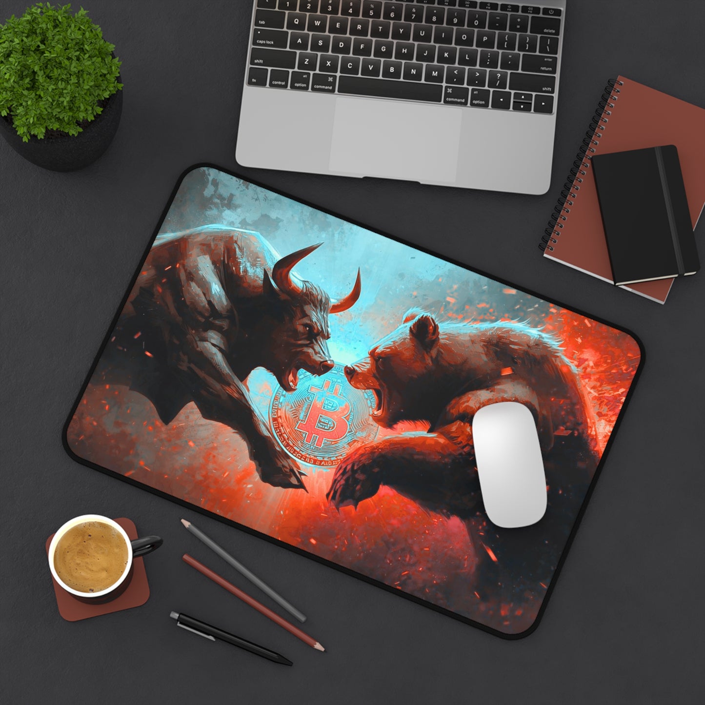 Crypto Bull vs Bear Desk Mat — Gaming Mousepad with Bitcoin Battle Artwork