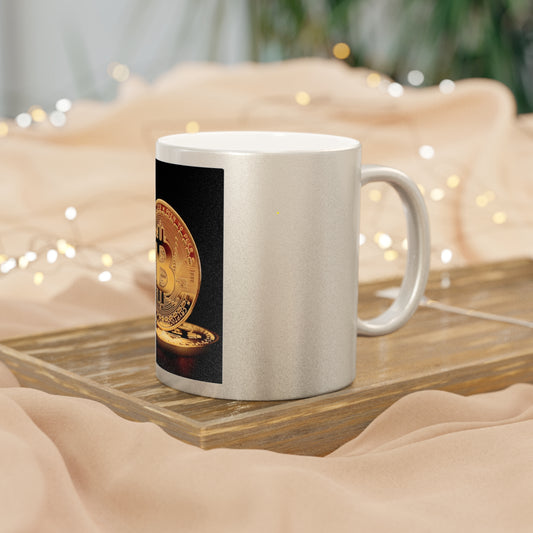 Bitcoin Gold Metallic Mug — Shiny Silver/Gold Crypto Coffee Cup